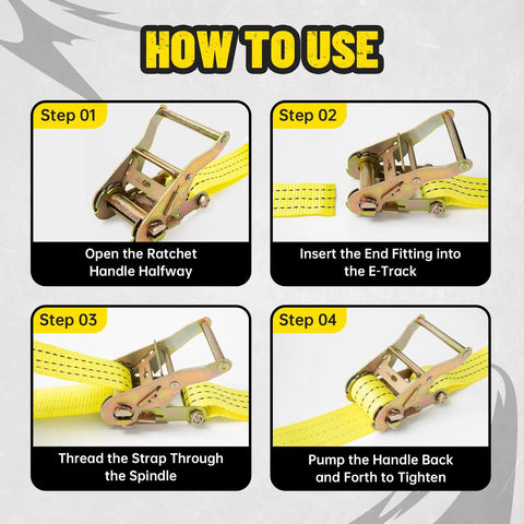 How to use Heavy Duty Ratchet Straps 8 Pack 2 Inches By 15 Feet Featuring Bulletproof 4500 Pound Breaking Strength instructions.