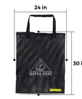 Large Mesh Tote Bag With Zipper For Swim Gear, Balls And Aqua Equipment, 24x30 black bag with handles and measurement display
