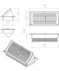 Technical drawing of Pop Up Floor Register 4x10 Inch Tan Heavy Duty Plastic Vent With Air Deflector Rust Proof And Scratch Resistant Use As Standard Register When Closed Or Air Deflector When Open Ceiling Knockouts.