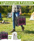 Person holding folded Pink Folding Wagon Cart With 5-Inch Wide Wheels, Lightweight Portable Utility Wagon, camping scene