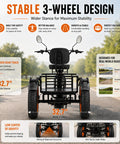 Electric Tricycle For Adults With 1350W Peak Motor Folding 3 Wheel Ebike 48V 15.6Ah Battery 20 Inch Fat Tire Beast 20 MPH Top Speed Differential Drive Black And Orange rear view, 32.7 inch wide stance