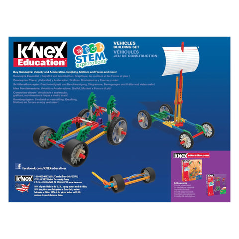 STEM Vehicle Building Kit With 130 Plus Parts For Kids Ages 8 And Up, Build 7 Hands-On Vehicles Powered By Push, Rubber Band, Wind Or Spring Motor, Learn Potential And Kinetic Energy, Velocity, Acceleration, Motion, And Graphing Concepts. K'NEX Education vehicles building set box