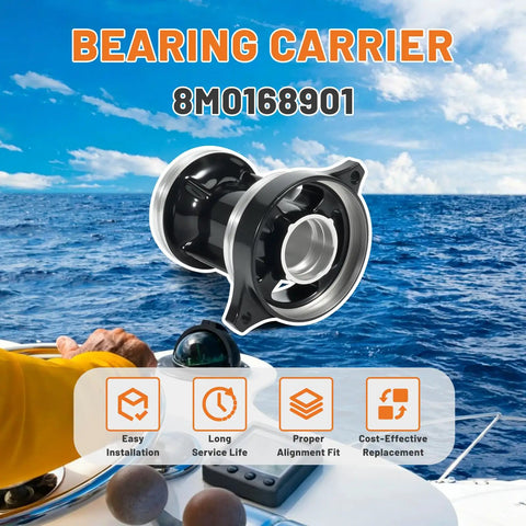 Outboard Shaft Bearing Carrier For Mercury Mariner 30 To 125HP Two And Four Stroke Engines Fits Bigfoot 50 70HP 4 1/4 Inch Bullet Propeller Shaft Housing Replacement 8M0168901 Without Sealing Ring, black metal