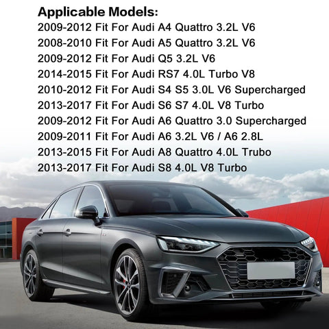 Audi A4 in front of a list of compatible models for Engine Oil Dipstick For Audi A4 A5 Q5 S4 S5 S6 RS7 2009 To 2017