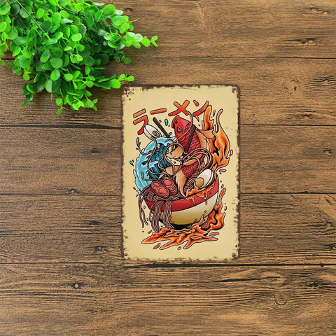 Dope Vintage Metal Sign With Koi Fish And Ramen Bowl Illustration For Home Bar Kitchen Decor Room Garage And Office Wall Art Retro Tin Sign Poster 8x12 Inch Collectible Rustic Wall Decor For Living Room