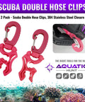 Pink Scuba Double Hose Clips 2 Pack With 304 Stainless Steel Closure Beefy Plastic Clamps For High Pressure Gauge Console And Low Pressure Regulator Octo Secure Four Inch Long Fits One Half Inch Hose