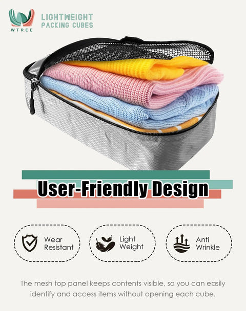 4 Piece Packing Cubes Travel Set For Luggage With Double Zippers And Mesh Top Grey Organizer Bags in Small Slim Medium Large