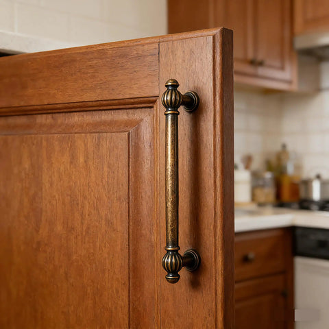 Old School Vintage Antique Brass Cabinet Pull on kitchen cabinet door, 5 Inch Brushed Bronze Drawer Handles, zinc alloy hardware