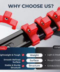 Nine Piece Socket Organizer Set Pro Grade Heavy Duty ABS Rail with end caps and red clips for easy adjustment.