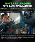 Mechanic inspecting car undercarriage with flashlight, highlighting auto-parts manufacturer's efficiency and security.