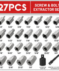 27 Piece Screw Extractor Set With Hex Head And Multi Spline Easy Out Kit For Three Eighths Inch Drive Stripped Bolts Remover