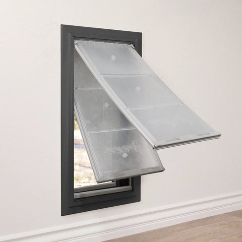 Jumbo Black Wall Mount Dog Door Built Hecka Tough With A Double Flap Seal That Blocks Cold Air While Big Pups Chill Indoors.