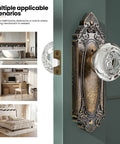 Crystal Door Knob Set With Privacy Lock In Antique Brass Base Glass Door Handle installed on interior door