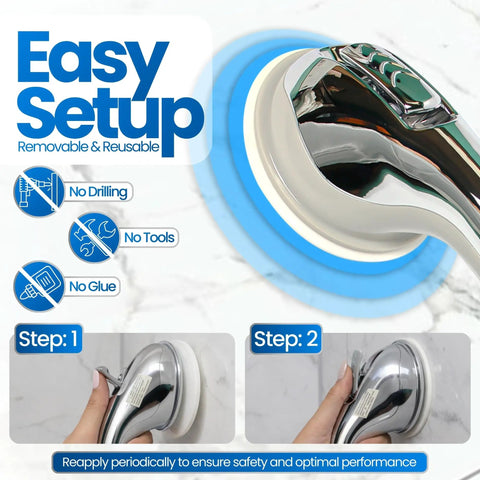 No Tool Suction Cup Grab Bar For Bathtubs And Showers Portable Chrome 16 Inch Bath Safety Handle with easy lock suction latch