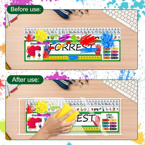 36 Pieces Clear Nameplate Pocket Self Adhesive Desk Name Tag Covers for School Classrooms and Offices, 13.5 x 4.9 Inches applied