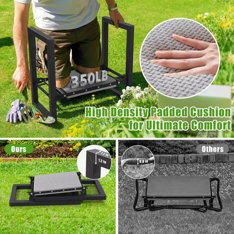 3 In 1 Garden Kneeler And Seat Folding Heavy Duty Bench With Handles For Kneeling And Sitting 12.7 Inch Wide Multifunction Kneeler