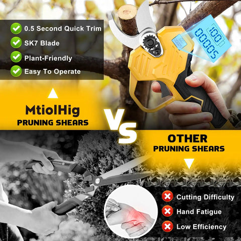 Comparison of Beefy Brushless Electric Pruning Shears 20V Battery Compatible Cordless Garden Pruner with manual shears