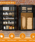72 Inch Locking Steel Storage Cabinet with Four Adjustable Shelves and Two Doors, Black, displaying office and home supplies.