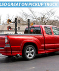 Beefy Sturdy Rustproof Trimmer Rack For Open Trailers Lockable Weed Eater Rack installed on red pickup truck