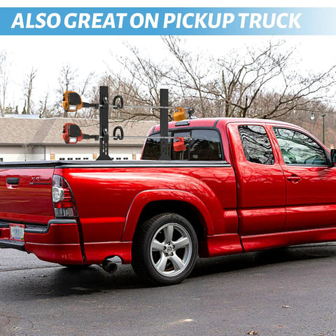 Beefy Sturdy Rustproof Trimmer Rack For Open Trailers Lockable Weed Eater Rack installed on red pickup truck