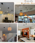 Top Tier Hand Woven Wicker Pendant Lights Trio Boasts A Natural Rattan Dome Shell with adjustable wires in various kitchen settings.