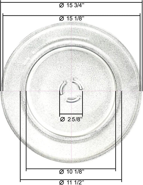 Glass Microwave Turntable Tray 15.75 Inch Replacement Plate for KitchenAid Ovens, top view showing dimensions