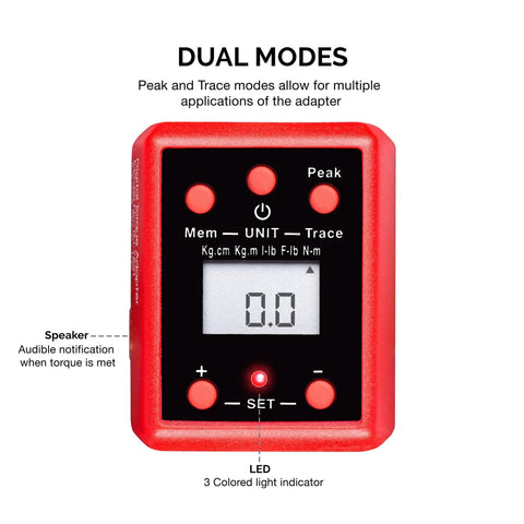 Half Inch Digital Torque Adapter Converts Any Ratchet Into a Precision Torque Wrench With a Digital Gauge, Bi-Directional Calibration