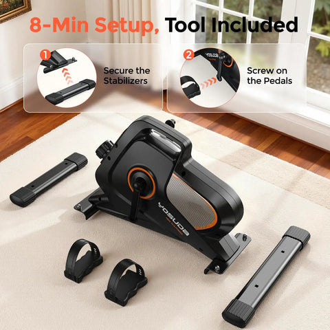 Under Desk Bike With 16 Level Magnetic Resistance And Bluetooth App Compact Mini Pedal Exerciser parts on floor
