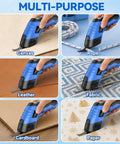 Rechargeable Electric Scissors USB Cordless Fabric Cutter For Cardboard Craft Sewing & Home Projects cutting through fabric and cardboard.