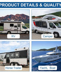 Images of RV, camper, horse trailer, and yacht showcasing uses for Low Profile Rubber Trailer Door Holder Kit For RV Camper Boat And Horse Trailer Keeps Doors Quiet And Secure With A Rugged Bumper Easy Install Weather Resistant 2 Pack.