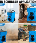 Beast Heavy Duty 1000 CFM Portable Industrial Air Purifier with True HEPA Filter shown in various worksite applications.