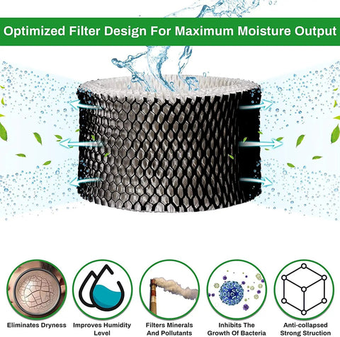 4 Pack HWF62 Humidifier Filter Compatible With Holmes And Sunbeam Humidifiers showing moisture output efficiency design