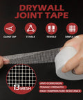 Fiberglass Mesh Drywall Tape Self Adhesive Patch Roll 1.97 Inch By 150 Feet for wall ceiling crack repair, close-up view.