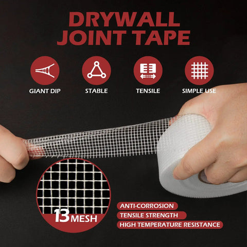 Fiberglass Mesh Drywall Tape Self Adhesive Patch Roll 1.97 Inch By 150 Feet for wall ceiling crack repair, close-up view.