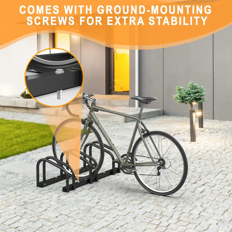 Three Bike Floor Stand For Garage And Indoor And Outdoor Use Space Saving Bike Rack That Mounts To Floor Fits 22 To 28 Inch Wheels
