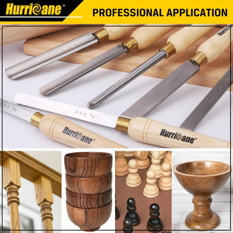 Pro Grade 8 Piece Wood Lathe Chisel Set with Wooden Box for Precision Cutting and Smooth Detailing in Woodworking Hurricane HSS