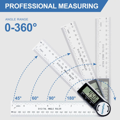 Heavy Duty Digital Angle Finder Protractor Tool With Sleek Seven Inch Body measuring angles from 0 to 360 degrees on display.