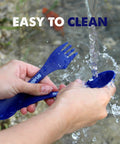 Washing Four Blue Sporks To Go Set With Carrying Case 7 Inch Durable BPA Free 3 In 1 Camping Utensil Kit Spoon Fork And Serrated Knife