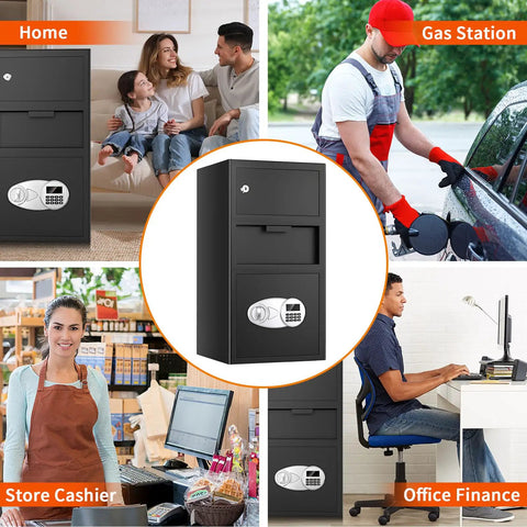 Heavy Duty Depository Drop Safe With Quick Deposit Slot Digital Keypad And Spare Key; perfect for cash handling in various settings.