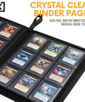 Open view of Top Load Card Binder For TCGs And Sports Cards, Holds 252 Toploaders, crystal clear 9-pocket ringless pages