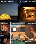 USB LED Light Bulb For Emergency Backup Lighting illuminating tent, garage, party, RV, and night scenes for versatile use