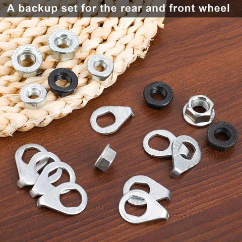Carbon Steel Bike Wheel Flanged Axle Nut Kit With M8 M9.5 M10 Thread Sizes For Front And Rear Wheels 12 Piece Set With Washers