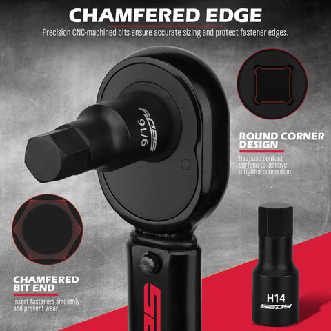 Impact Socket Set With 36 Piece Hex Bit Kit for precision CNC-machined chamfered edge and round corner design.