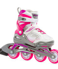 Girls Adjustable Inline Skates For Kids White And Fuchsia Four Size Adjustable Fitness Skates With Cushioned Liner and Tongue