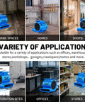 Industrial Air Mover Blower Fan One Point Five HP High CFM Ten Thousand for quick carpet drying in various applications