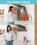 Retractable Baby Gate For Stairs And Doorways, Extends Up To 51 Inches, blocking staircase from crawling baby, with auto close, white.