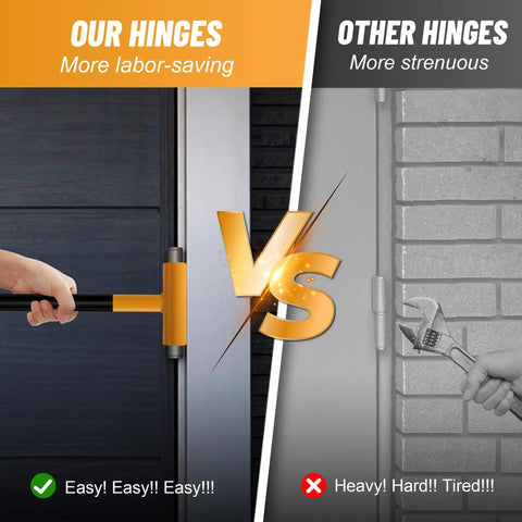 Comparison of upgraded hinge gap adjusting wrench vs traditional wrench on door hinges. Left: labor-saving. Right: strenuous.