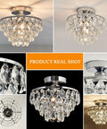 Crystal Chandelier Ceiling Light Semi Flush Mount With E26 Base In Silver Chrome Finish Dope Sparkling Crystal Fixture