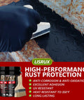 Rust Converter And Metal Primer For Metal Surfaces, 141 Fl Oz Black Rust Inhibitor Paint applied on metal with brush