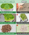 Comparison of food-grade stainless steel sprouter and others, showing benefits like durability and proper mesh for stainless steel sprouting kit.